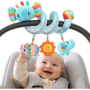 Car Seat Toys for Girls - 0-12 Months Baby Toys Spiral Stroller Music Carseat Toys with Rattle, Mirror, 5-in-1 Separable Activity Hanging Toy Newborn Sensory Toy Essentials Gifts, Unicorn in Kuwait