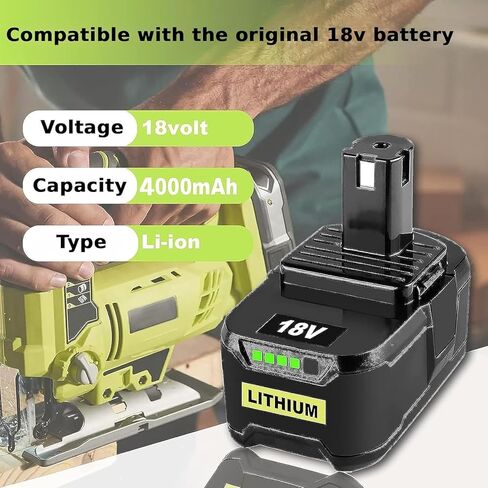 2 حزمة بطارية ليثيوم أيون 18 فولت 4000 مللي أمبير في الساعة متوافقة مع Ryobi P108 P107 P104 P105 P102 P103 P109 P122 ONE + System أدوات كهربائية لاسلكية وشاحن in Kuwait
