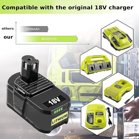 2 حزمة بطارية ليثيوم أيون 18 فولت 4000 مللي أمبير في الساعة متوافقة مع Ryobi P108 P107 P104 P105 P102 P103 P109 P122 ONE + System أدوات كهربائية لاسلكية وشاحن in Kuwait