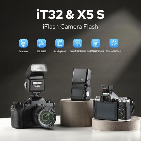Godox iT32 مع مجموعة فلاش كاميرا X5-S لسوني، تصميم Hotshoe/زناد مغناطيسي قابل للفصل مع TTL وHSS، مزامنة فلاش متعددة 2.4G، بطارية مدمجة، شاشة تعمل باللمس، مع موزع، مرشحات، حقيبة تخزين in Saudi Arabia