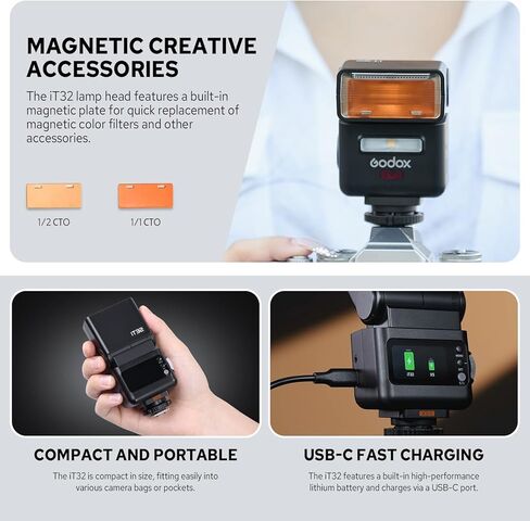 Godox iT32 مع مجموعة فلاش كاميرا X5-S لسوني، تصميم Hotshoe/زناد مغناطيسي قابل للفصل مع TTL وHSS، مزامنة فلاش متعددة 2.4G، بطارية مدمجة، شاشة تعمل باللمس، مع موزع، مرشحات، حقيبة تخزين in Saudi Arabia