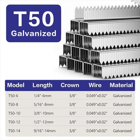 HW HAMWOO 20 دبابيس مجلفنة T/50، 5 أحجام متنوعة لحزمة المشروع لمسدس التيلة أو دباسة T-50 (1/4 بوصة + 5/16 بوصة + 3/8 بوصة + 1/2 بوصة + 9/16 بوصة، 2000 قطعة) in Kuwait