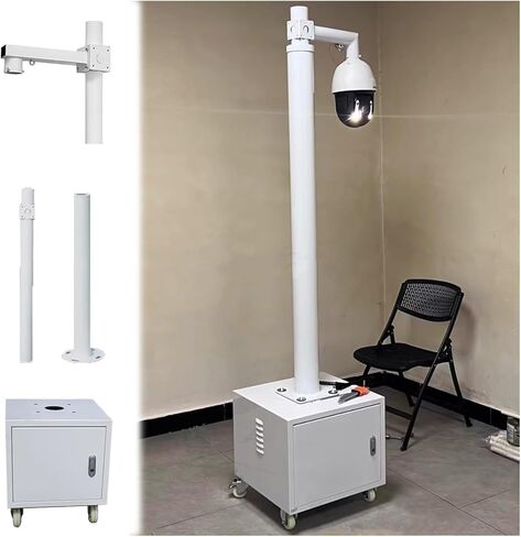 Detachable Mobile CCTV Pole Stand with Lockable Storage, 11.5 ft Extra-Long Security Camera Holder on 4 Wheels for Easy Surveillance, Adjustable Height 78.7-157.5in in Saudi Arabia