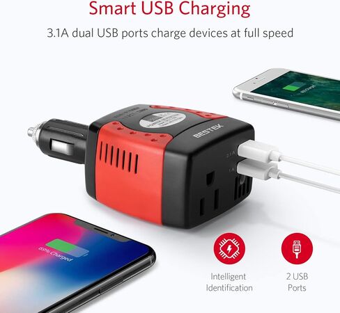 Bestek 150W Car Power Inverter ، شاحن السيارات DC 12V إلى 110 فولت AC Converter PD 30W QC 3.0 18W USB Charger Car Charger Adapter Power Power Power to Car in Saudi Arabia