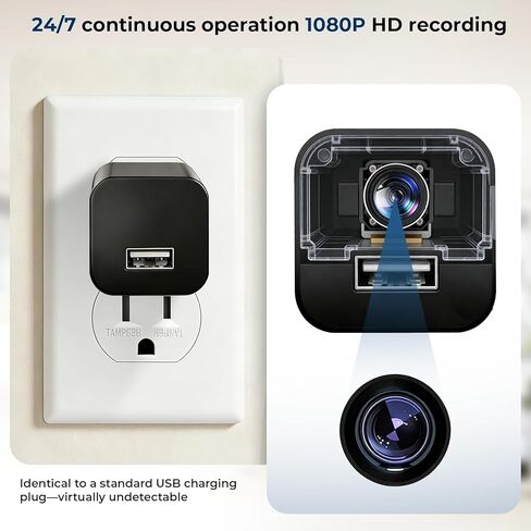 كاميرا تجسس بشاحن USB مخفي - كاميرا مربية لاسلكية صغيرة بدقة 1080 بكسل كاملة الوضوح مع رؤية ليلية، كشف الحركة لأمن المنزل، مراقبة الحيوانات الأليفة، مراقبة سرية داخلية in Kuwait