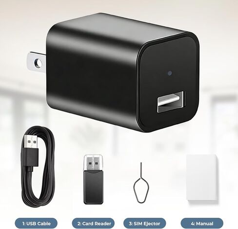 كاميرا تجسس بشاحن USB مخفي - كاميرا مربية لاسلكية صغيرة بدقة 1080 بكسل كاملة الوضوح مع رؤية ليلية، كشف الحركة لأمن المنزل، مراقبة الحيوانات الأليفة، مراقبة سرية داخلية in Kuwait