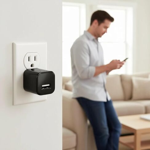 كاميرا تجسس بشاحن USB مخفي - كاميرا مربية لاسلكية صغيرة بدقة 1080 بكسل كاملة الوضوح مع رؤية ليلية، كشف الحركة لأمن المنزل، مراقبة الحيوانات الأليفة، مراقبة سرية داخلية in Kuwait
