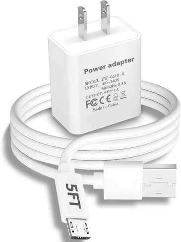 شاحن كاميرا للأطفال، شاحن حائط 5V1A مع كابل شحن USB بطول 5 أقدام إلى Micro USB، متوافق مع Goopow Gofunly Hangrui Kids ألعاب الكاميرا الرقمية للطباعة الفورية وكاميرات الأطفال الصغار محول طاقة 5 فولت 1 أمبير أبيض in Kuwait