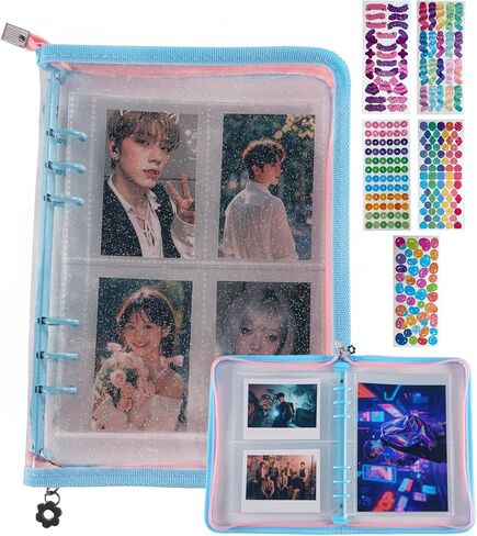 A5 Kpop Photocard Binder With Zipper, 3 Sizes Inner Page With 270 Pockets - 6-Ring Photo Album Organizer For Polaroid, Instax Wide, Mini Photos & Trading Cards - Perfect For Kpop Merch Collection in Kuwait