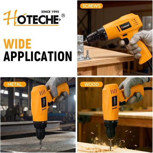 Hoteche 320W 10mm Torque Drill, 19+1 Torque Settings Corded Electric Drill for Metal (10mm) & Wood (20mm), Yellow, Color Box Packaging in Saudi Arabia