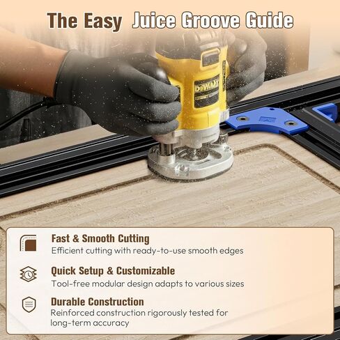 Juice Groove Router Jig, Adjustable Guide for 18"x18" Cutting Boards w/Corner Guides | Create Perfect Square/Round/Triangle Handle Grooves | Easy-Slide Smooth Finish, Black (Black) in Kuwait