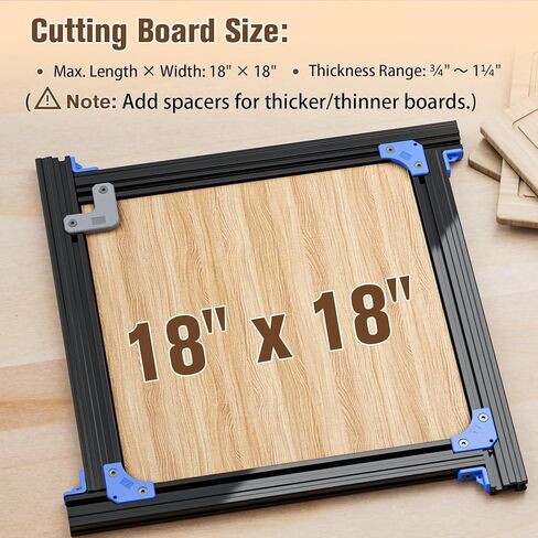Juice Groove Router Jig, Adjustable Guide for 18"x18" Cutting Boards w/Corner Guides | Create Perfect Square/Round/Triangle Handle Grooves | Easy-Slide Smooth Finish, Black (Black) in Kuwait