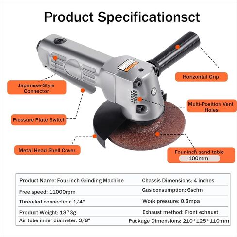 Angle Grinder, Pneumatic Grinding Tool, 4inch Air Angle Grinder Sander Cut Off Polisher 11000rpm Pneumatic Grinder Tool 1/4inch Thread in Saudi Arabia