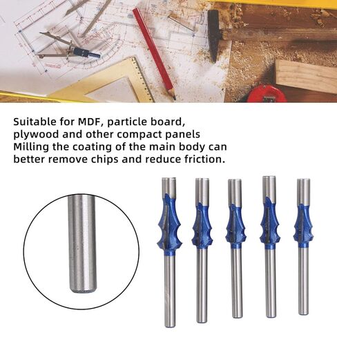 مجموعة لقم التوجيه المعمارية، 1/4 ساق من سبائك فولاذ التنغستن، 5 أحجام للأعمال الخشبية، MDF، لوح الجسيمات - تدفق قاطع، طلاء أزرق نانو، أداء قطع سلس in Kuwait