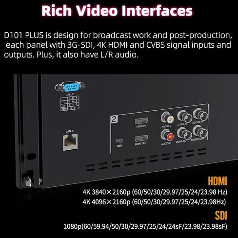 D101 Plus Dual 10.1" 4RU Rackmount Monitor 4K HDMI SDI 1920x1200IPS Intuitive Buttons + New menu Interface in Saudi Arabia
