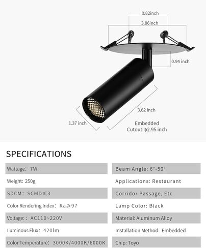 Zoomable LED Ceiling Spotlight Fixture, Flush Mount Adjustable Spotlight, Indoor Bright Accent Monopoint Fixture for Living Room Bedroom Loft Cafe Bar in Saudi Arabia