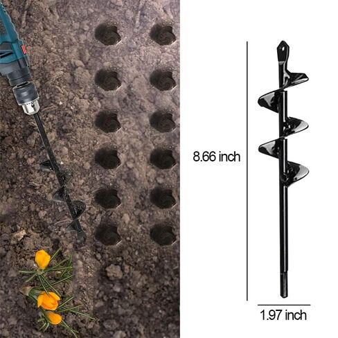 Auger Drill Bit for Planting, Heavy Duty Black Metal Mixing & Drilling Tool, Garden Spiral Hole and Bulb Planter Tool for Gardening, Construction, DIY Projects in Saudi Arabia
