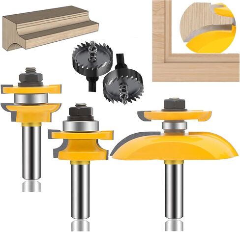 LEATBUY 1/2-Inch Shank 3 PCS Router Bit Set, Round Over Raised Panel Cabinet Door Rail and Stile Router Bits, Woodworking Wood Cutter, Wood Carbide Groove Tongue Milling Tool(1/4-Round) in Saudi Arabia