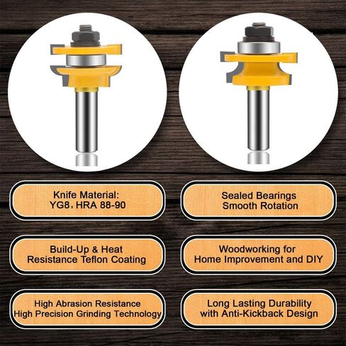 LEATBUY 1/2-Inch Shank 3 PCS Router Bit Set, Round Over Raised Panel Cabinet Door Rail and Stile Router Bits, Woodworking Wood Cutter, Wood Carbide Groove Tongue Milling Tool(1/4-Round) in Saudi Arabia