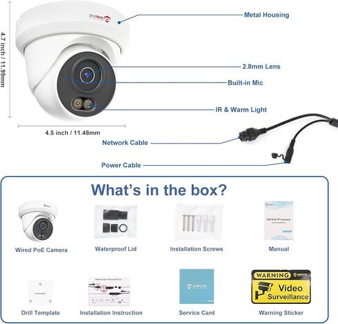 كاميرا Anpviz 4K 8MP PoE، كاميرا IP Turret Security في الهواء الطلق، اكتشاف المركبات البشرية بالذكاء الاصطناعي، رؤية ليلية ذكية مزدوجة الألوان 100 قدم، ميكروفون مدمج، IP66 مقاوم للماء، معدن كامل، متوافق مع NDAA (سلسلة U) in Kuwait
