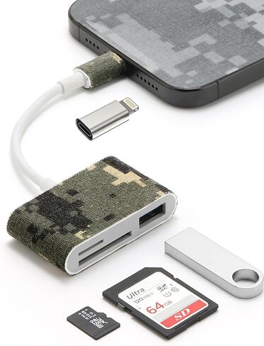 عارض بطاقة كاميرا Trail: عرض سريع للنسخ الاحتياطي لحفظ صور ومقاطع فيديو صيد الغزلان، وقارئ بطاقات SD لكاميرا Hunters Trail & Game لهاتف iPhone 17 Pro Max أو إصدار سابق وAndroid (التمويه الإلكتروني) in Kuwait