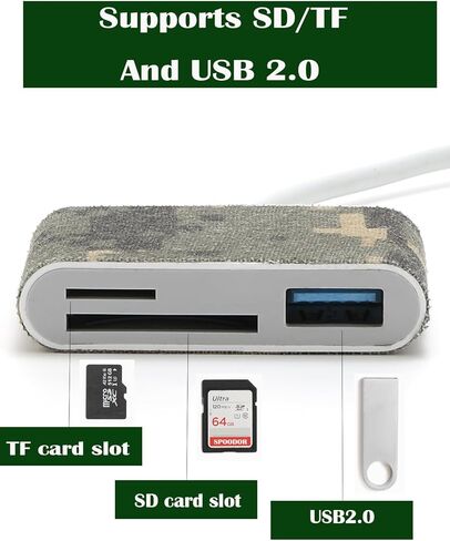 عارض بطاقة كاميرا Trail: عرض سريع للنسخ الاحتياطي لحفظ صور ومقاطع فيديو صيد الغزلان، وقارئ بطاقات SD لكاميرا Hunters Trail & Game لهاتف iPhone 17 Pro Max أو إصدار سابق وAndroid (التمويه الإلكتروني) in Kuwait