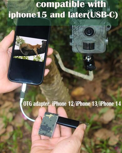 عارض بطاقة كاميرا Trail: عرض سريع للنسخ الاحتياطي لحفظ صور ومقاطع فيديو صيد الغزلان، وقارئ بطاقات SD لكاميرا Hunters Trail & Game لهاتف iPhone 17 Pro Max أو إصدار سابق وAndroid (التمويه الإلكتروني) in Kuwait