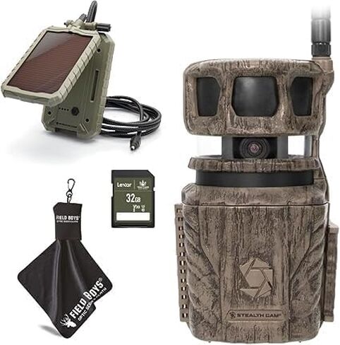 كاميرا Stealth Cam Revolver بدقة 36 ميجابكسل مع فيديو عالي الدقة 1080 بكسل بمعدل 30 إطارًا في الثانية، وسرعة تشغيل 0.4 ثانية، وعرض بانورامي 360 درجة، ونظام تحديد المواقع المدمج، وVerizon/AT&T Cellular، وبطاقة SD سعة 32 جيجابايت، وقماش، ولوحة شمسية in Kuwait