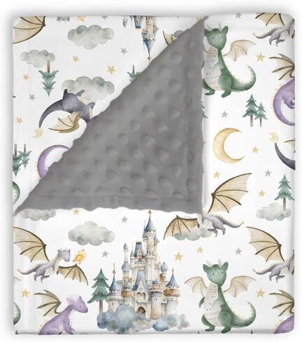 Mink Baby Boys Blanket Dragon Tale Castle, Watercolor Green Moon Clouds Stars Tree Soft Double Layer Dotted Backing Receiving Blankets, Newborn Infant Toddler Nursery Crib Bedding 30 in Saudi Arabia