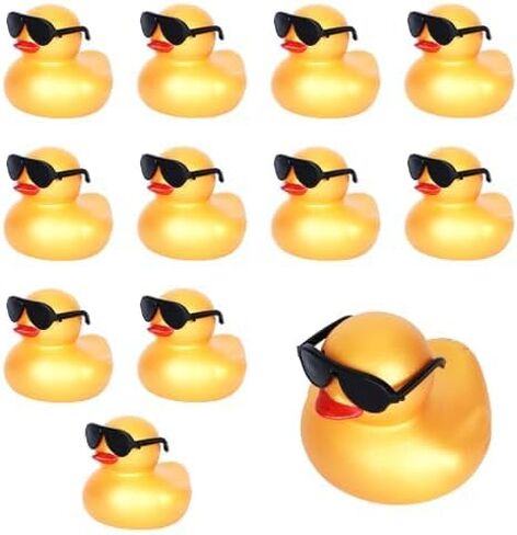 12 Pcs Rubber Ducks with 4 Colors Cow-boy Hat,Squeaky Ducks for Jeeps Ducking Car Dashboard,Kids Bath Toys Party Favors Ducks with Mini Paisley Bandanas and Sunglasses in Kuwait
