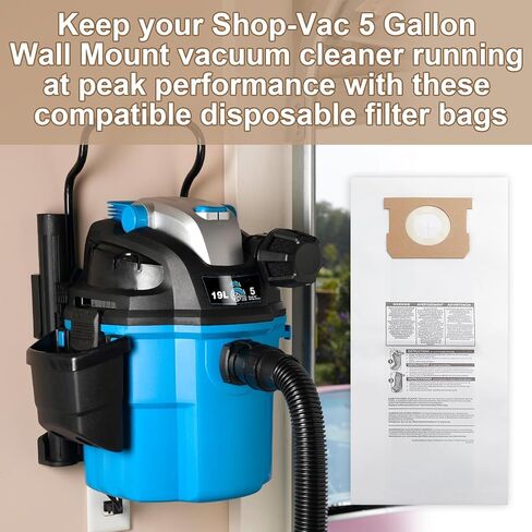 أكياس فلتر تجميع الغبار 9193200 للمكنسة الكهربائية Shop Vac، 91932 أكياس فلتر للاستعمال مرة واحدة لمتجر Vac 5 جالون مكانس كهربائية مثبتة على الحائط (6 عبوات) in Kuwait