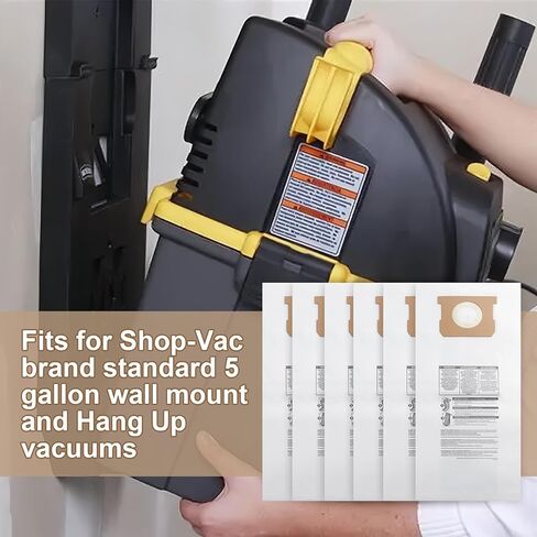 أكياس فلتر تجميع الغبار 9193200 للمكنسة الكهربائية Shop Vac، 91932 أكياس فلتر للاستعمال مرة واحدة لمتجر Vac 5 جالون مكانس كهربائية مثبتة على الحائط (6 عبوات) in Kuwait