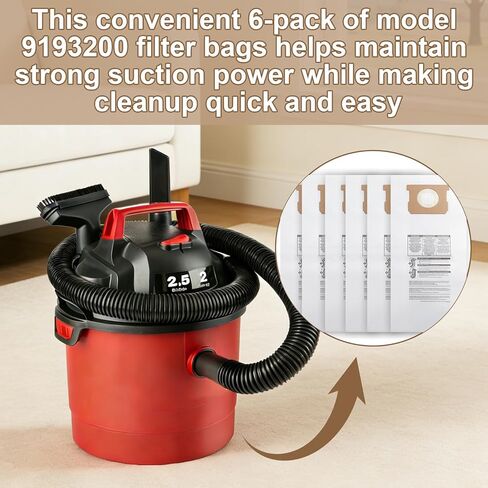 أكياس فلتر تجميع الغبار 9193200 للمكنسة الكهربائية Shop Vac، 91932 أكياس فلتر للاستعمال مرة واحدة لمتجر Vac 5 جالون مكانس كهربائية مثبتة على الحائط (6 عبوات) in Kuwait