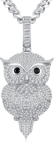 Iced Out Owl Pendant Necklace for Men with 5mm 24inch Cuban Chain 18K Gold/White Gold Plated in Gift Box in Kuwait