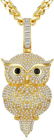 Iced Out Owl Pendant Necklace for Men with 5mm 24inch Cuban Chain 18K Gold/White Gold Plated in Gift Box in Kuwait