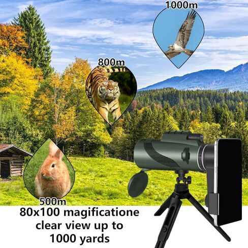 80x100 Monocular Telescope, High Definition Monocular for Adults with BAK4 Prism & FMC Lens, HD Monocular Scope for Birdwatching, Hiking, Concert, Travelling, Green in Saudi Arabia