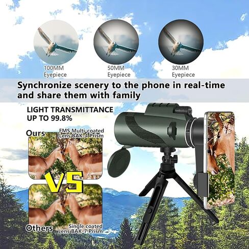 80x100 Monocular Telescope, High Definition Monocular for Adults with BAK4 Prism & FMC Lens, HD Monocular Scope for Birdwatching, Hiking, Concert, Travelling, Green in Saudi Arabia