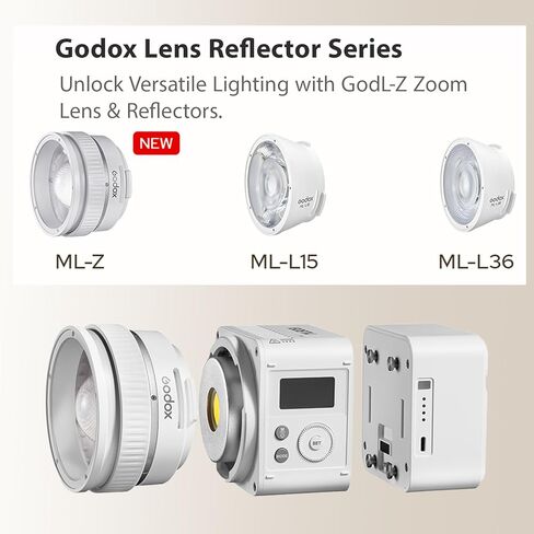 Godox ML-Z Zoom Lens Reflector for ML-Series LED Video Lights, Compatible with ML150Bi, ML80Bi, ML100Bi, ML100R, ML60II Bi, ML60Bi and More, Adjustable Beam Reflector for Flexible Lighting Control in Saudi Arabia