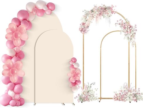 Wedding Arch Backdrop Stand Set of 2 With Blue Cover (7.2FT+6FT) | Metal Arch Balloon Stand,Gold Arched For Birthday,Party,Baby Shower,Anniversary,Event Decor,Easy To Assemble,Sturdy,Durable in Saudi Arabia