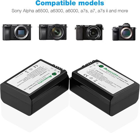NP-FW50 4 عبوات بطارية وشاحن حائط تيار متردد لكاميرات Sony ZV-E10، Alpha A6000، A6400، A6500، A6300، A5100، A5000، A7، A7II، A7S، A7SII، A7R، A7RII، RX10، RX10II، NEX-3، NEX-3N، NEX-5 in Saudi Arabia