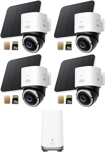 eufy Security 4G LTE Cam S330 2-Cam Kit (HomeBase S380)، كاميرات أمان خلوية تعمل بالطاقة الشمسية بدقة 4K، لاسلكية في الهواء الطلق، عموم وإمالة، وضع ثنائي 4G وWi-Fi، تتبع الذكاء الاصطناعي، مع بطاقة SIM وبطاقة SD سعة 32 جيجابايت in Kuwait