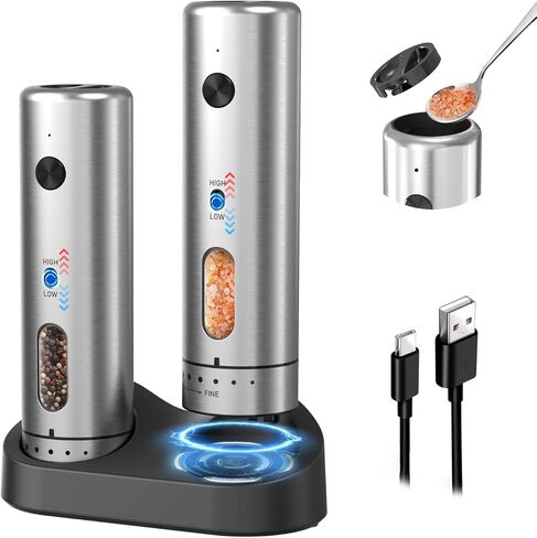 Circle Joy Electric Salt و Pepper Grinder مع قاعدة قابلة لإعادة الشحن ترقية الملح التلقائي من الفولاذ المقاوم للصدأ والفلف in Kuwait