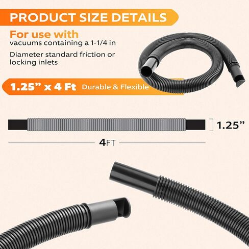 1.25 Inch Diameter x 4 Feet Flexible Hose Vacuums Attachments for Shop-Vac Wet/Dry Vacuums Dust Collection Systems Durable Vinyl, Replacement Craftsman Shop-Vac Hose 9196300 in Saudi Arabia