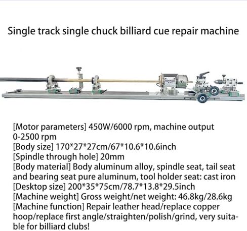 Multi-Function Pool Cue Lathe Machine 450W with 3-Jaw Chuck, 2500RPM for Cue Tips Replacement, Shaping, Straightening, Polishing & Grinding in Saudi Arabia