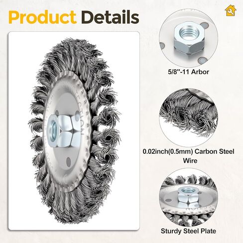 Wire Wheels for Angle Grinder, 1pcs 6in Twist Knotted Wire Brush for Grinder with 5/8"-11 Arbor, [for Heavy Rust Deburring Paint Removal] - 0.02in Carbon Steel Wire, Silver in Saudi Arabia