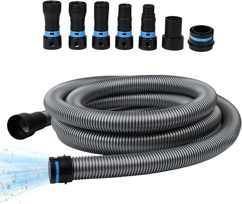 Qivine Shop Vac Hose 20FT, Wet/Dry Dust Collection Hose, Rigid Shop Vacuum Hose with 6 Adapters for Woodworking Power Tool & Sander, Compatible with Dewalt DW6182, Ridgid R8606B, Makita, Bosch in Saudi Arabia