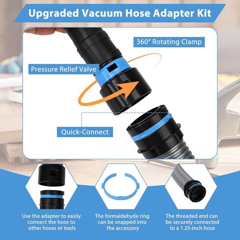 Qivine Shop Vac Hose 20FT, Wet/Dry Dust Collection Hose, Rigid Shop Vacuum Hose with 6 Adapters for Woodworking Power Tool & Sander, Compatible with Dewalt DW6182, Ridgid R8606B, Makita, Bosch in Saudi Arabia