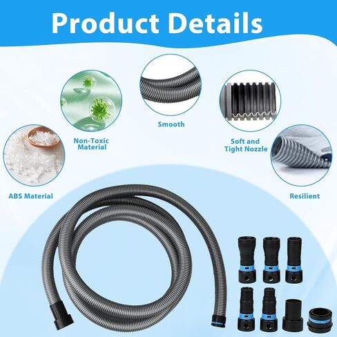 Qivine Shop Vac Hose 20FT, Wet/Dry Dust Collection Hose, Rigid Shop Vacuum Hose with 6 Adapters for Woodworking Power Tool & Sander, Compatible with Dewalt DW6182, Ridgid R8606B, Makita, Bosch in Saudi Arabia