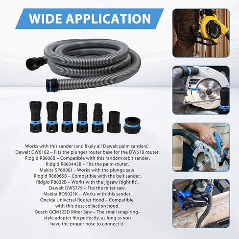 Qivine Shop Vac Hose 20FT, Wet/Dry Dust Collection Hose, Rigid Shop Vacuum Hose with 6 Adapters for Woodworking Power Tool & Sander, Compatible with Dewalt DW6182, Ridgid R8606B, Makita, Bosch in Saudi Arabia