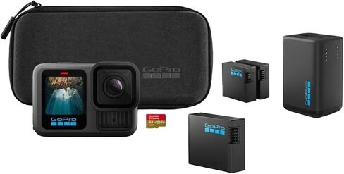 مجموعة كاميرا GoPro HERO13 Black Action مع 3 بطاريات Enduro، شاحن مزدوج، بطاقة microSD سعة 64 جيجابايت، مجموعة ملحقات - فيديو 5.3K Ultra HD، HyperSmooth 6.0، كاميرا مغامرات مقاومة للماء in Saudi Arabia